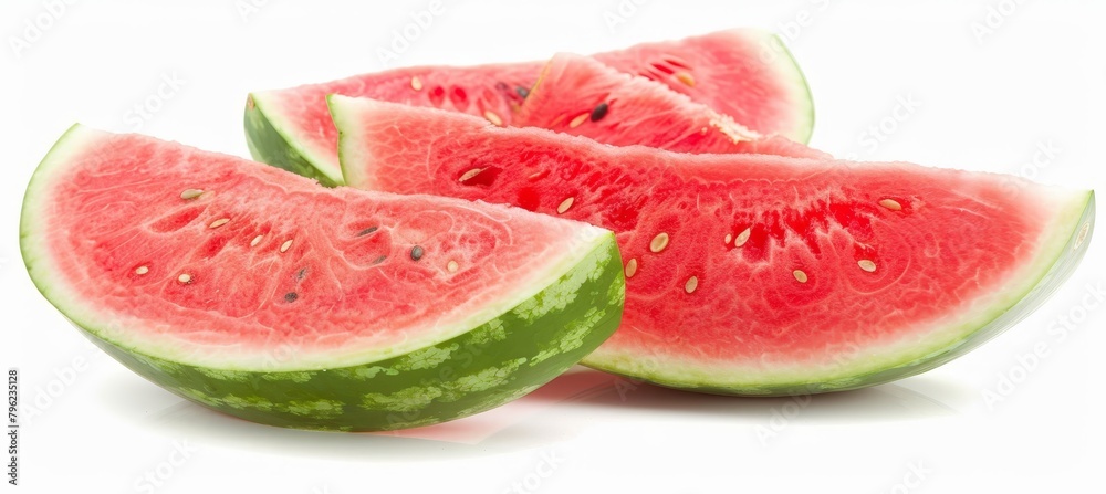 Juicy watermelon slice on white symbol of refreshing summer delight and seasonal fruit inclusion Juicy watermelon slice on white symbol of refreshing summer delight and seasonal fruit inclusion