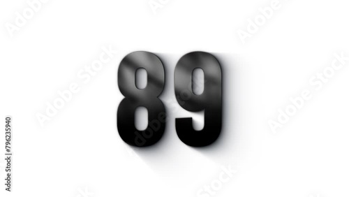 Black number 89 burns with fire, number with particles and ash, numerology, number eighty nine, alpha channel photo