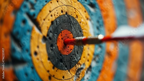 Arrows scattered around a target emphasize missed shots with a pale background