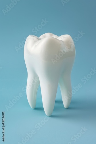 A white tooth placed on a blue surface  suitable for dental concepts