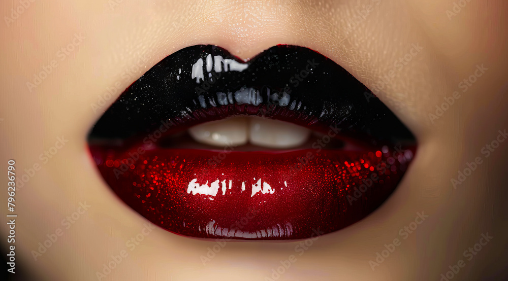Fototapeta premium A woman with red and black lipstick.