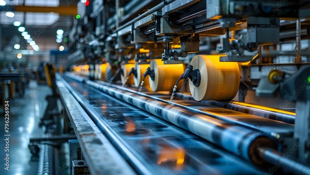 Witnessing a modern textile printing press in action with automated manufacturing equipment. Concept Textile Printing, Modern Equipment, Automated Manufacturing, Textile Industry, Printing Press