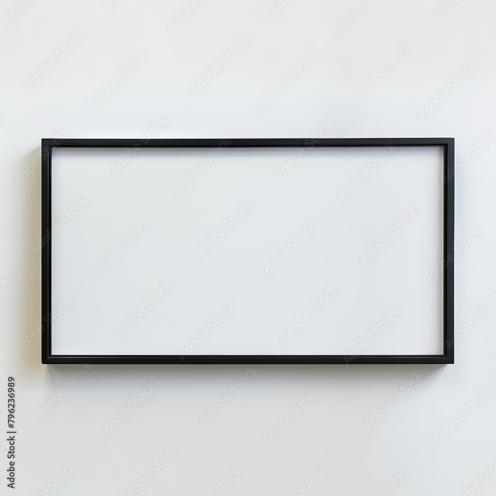 A black frame with white wall and a blank white background. A black frame with white wall and a blank white background.