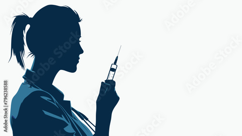 Silhouette of female doctor with syringe and ampule o