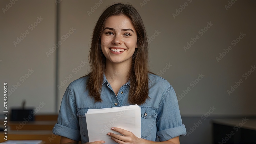Film producer 25 year old woman with papers in hand looking sideways with confident smile blushing face
Film producer 25 year old woman with papers in hand looking sideways with confident smile blushing face