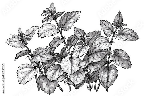 Detailed black and white illustration of a plant, suitable for botanical themes