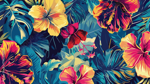 Exotic flowers with ornament on trendy color backgroud