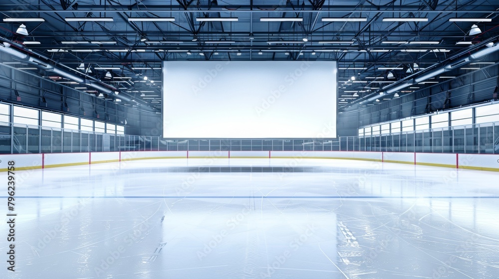 Blank mockup of a sleek and modern ice skating rink board with space ...