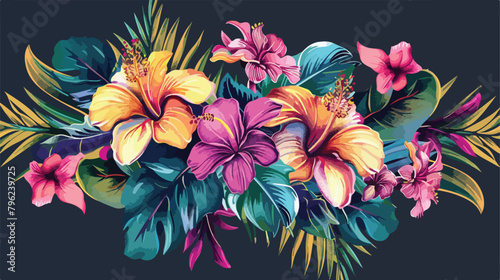 Exotic tropical flowers in trendy colors artwork for