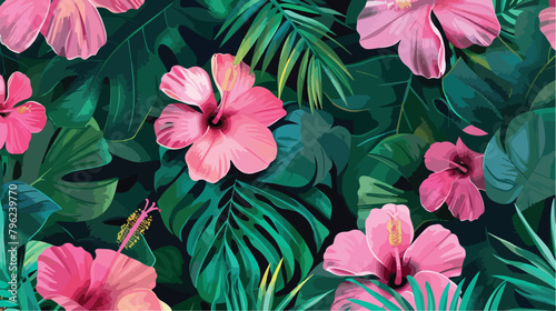 Exotic tropical flowers in pink emerald trend colors
