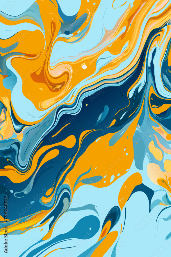 Abstract Swirls of Blue and Orange Fluid Art Backgroun
