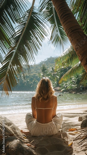 back view of woman on tropical beach