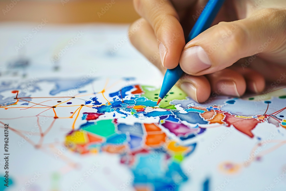 Zoomed-in image of a hand crafting a mind map on sustainable practices in international business Zoomed-in image of a hand crafting a mind map on sustainable practices in international business