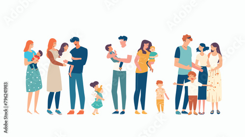 Family in different stages. Young couple parents with