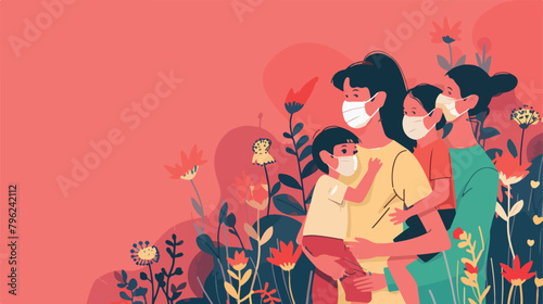 Family wearing medical masks covid-19 virus preventio