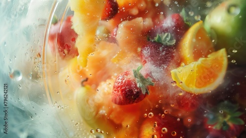 Dynamic motion blur as fruits are pulverized into delicious smoothies, enticing the senses photo