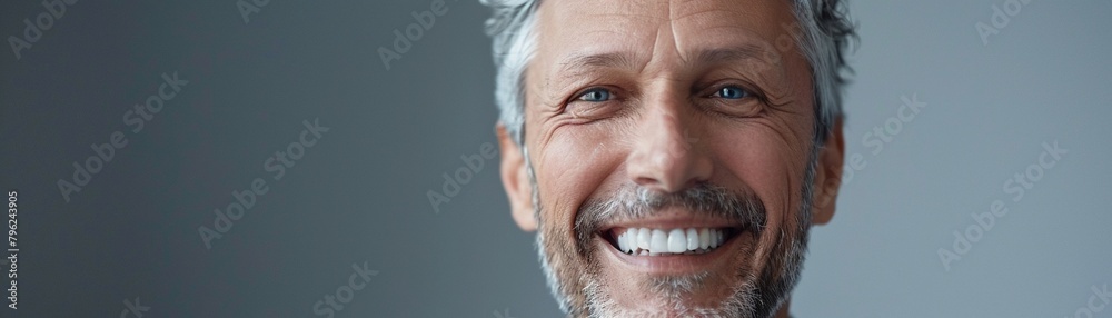 Smiling mature man with silver hair minimalist style