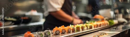Sushi conveyor belt selective focus photo
