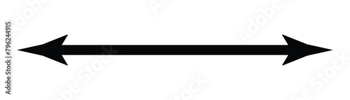 Dual sided black arrow. Horizontal dual sided long straight arrow signs. double arrow icon isolated on white background. Vector illustration. Long arrow.