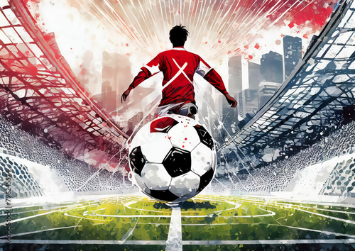 スポーツの概念でスタジアムでサッカーをするサッカー選手