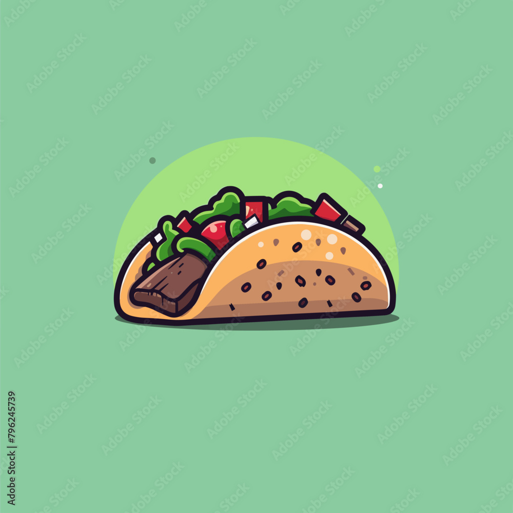 Taco vector illustration, fast food icon. Taco with meat and vegetables. Carne asada tacos street food Taco vector illustration, fast food icon. Taco with meat and vegetables. Carne asada tacos street food