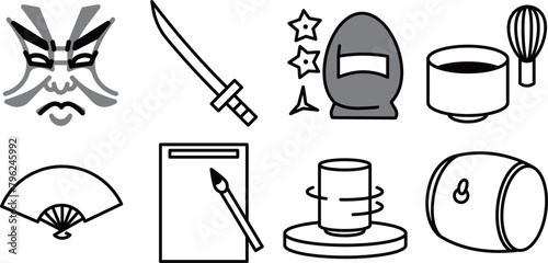 Japanese traditional culture icons set.
