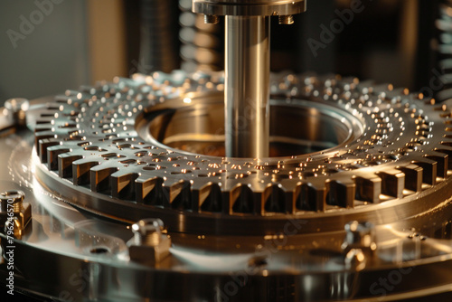 Zoomed-in image of an experimental gear setup in a testing facility, focus on the gear teeth engagement