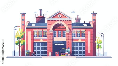 Fire station - vector illustration in flat style 
