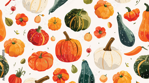 Food hand drawn vector seamless pattern. Stylized col