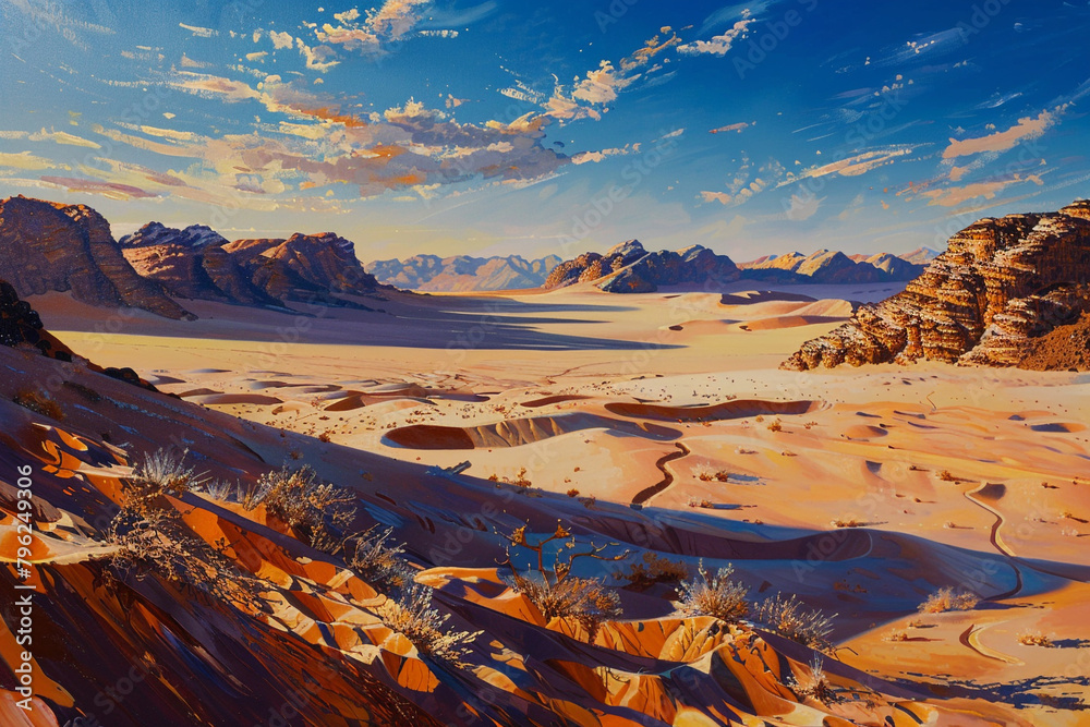 A Desert Warm Glow Landscape Of The Bathed Vast In