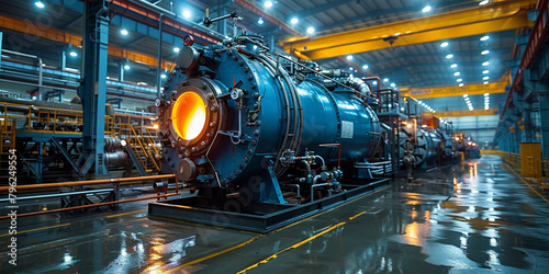 Industrial machinery powers the plant, utilizing compressors and pipelines for efficient production. photo