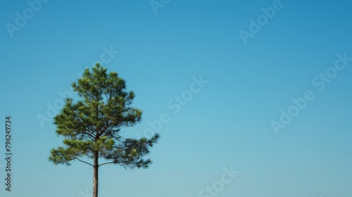 Solitary pine tree with a clear blue sky in the background