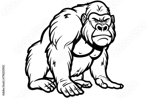 basic cartoon clip art of a Gorilla, bold lines, no gray scale, simple coloring page for toddlers