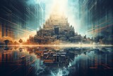 Visualize the juxtaposition of ancient and modern worlds by rendering a relic in a digital glitch art style, incorporating pixelated elements to convey a sense of time distortion