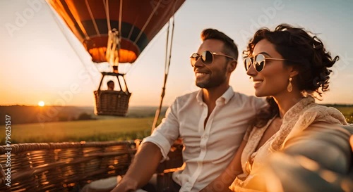 Couple on a hot air balloon flight. photo