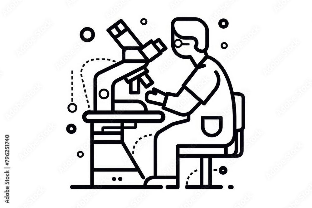 A man sitting at a desk using a microscope. Ideal for educational or scientific concepts