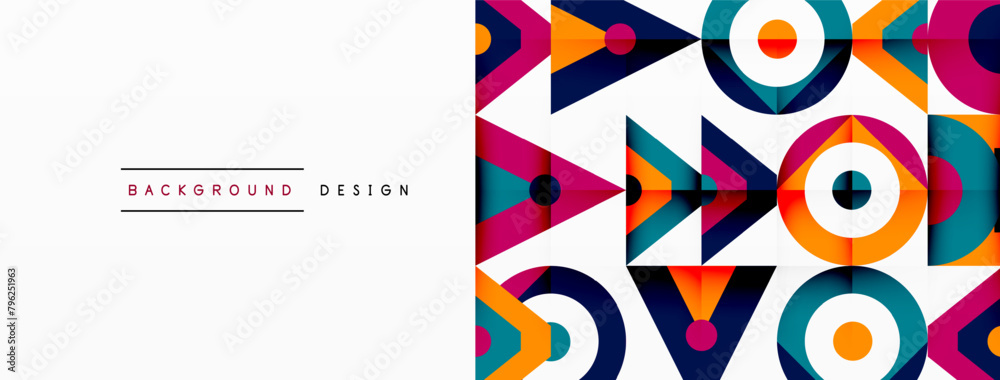 A creative arts textile design featuring a vibrant pattern of rectangles, triangles, circles, and arrows in magenta and electric blue on a white background A creative arts textile design featuring a vibrant pattern of rectangles, triangles, circles, and arrows in magenta and electric blue on a white background