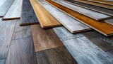 Assortment of Laminated Flooring Panels in a Variety of Colors and Textures. Conceptual Focus on Home Improvement and Interior Design Choices. AI