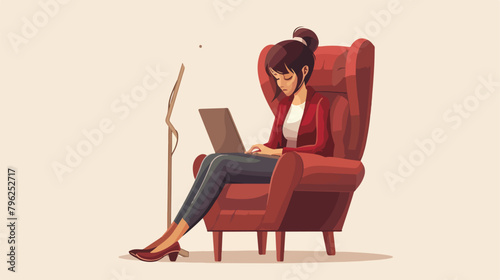 Sad businesswoman with laptop sitting in armchair 