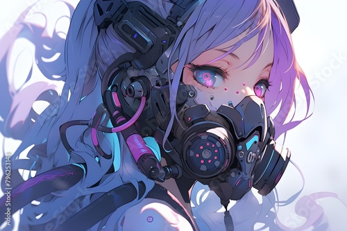 anime girl with headset for music photo