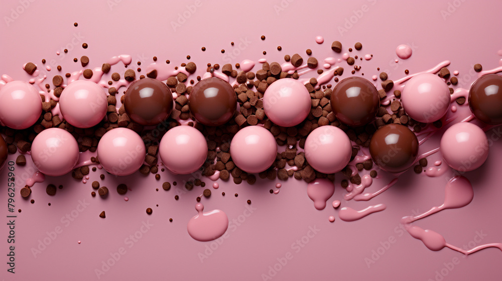 pink and chocolate balls on the pink background pink and chocolate balls on the pink background