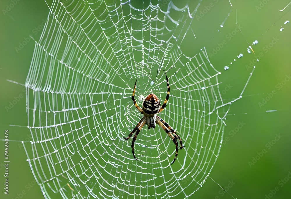 Nature's Art: Intricate Spider Web with Morning Dew Drops Nature's Art: Intricate Spider Web with Morning Dew Drops