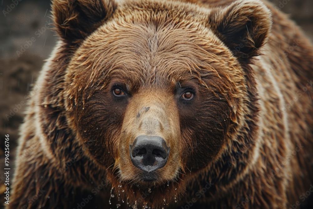 A detailed close-up of a brown bear's face. Suitable for nature and wildlife themes