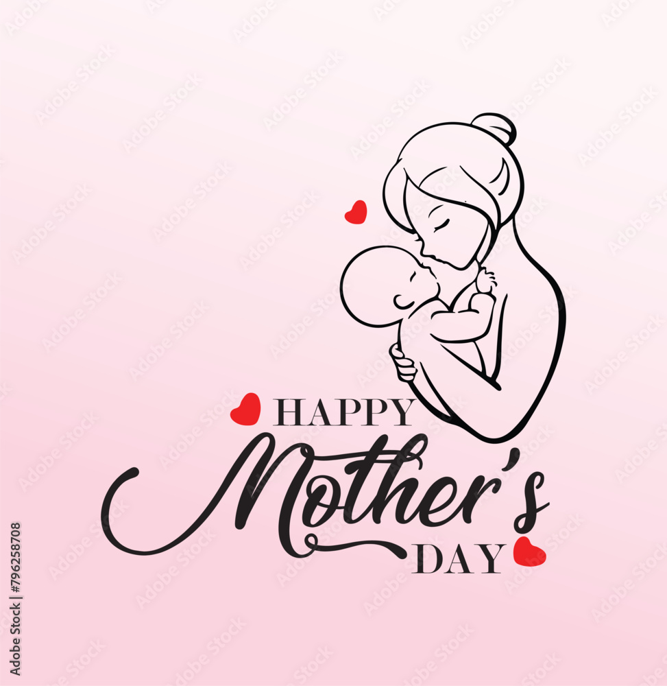 Mother's day postcard with paper flying elements and gift box on blue sky background. Vector symbols of love in shape of heart for greeting card design