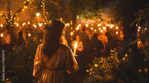 Slavic rituals on Kupala night. Midsummer holiday, early summer holiday, solstice. Lighting a bonfire, fortune telling, weaving wreaths. National celebration © Katsyarina