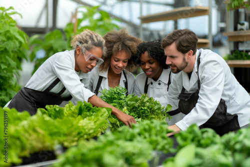 Group of Plant Researchers Inspecting Vegetables in Their Greenhouse