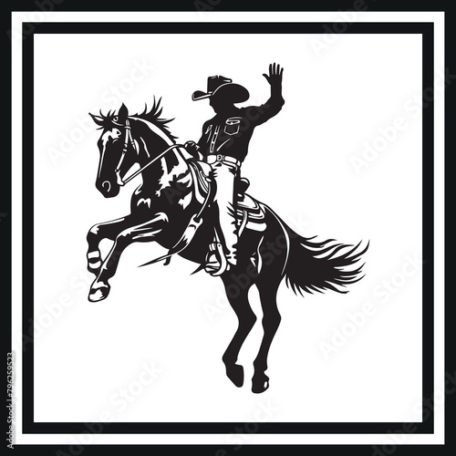 Rodeo cowboy on bucking horse silhouette clipart
