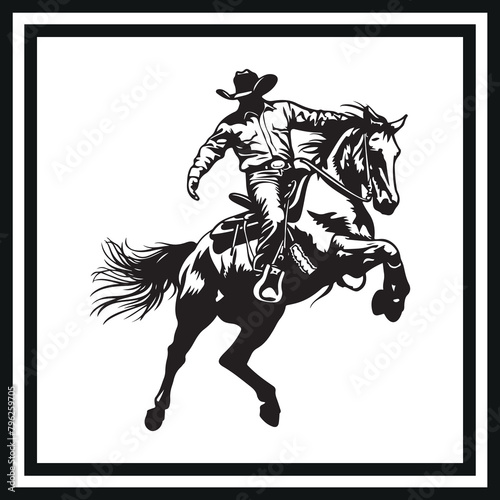Rodeo cowboy on bucking horse silhouette clipart