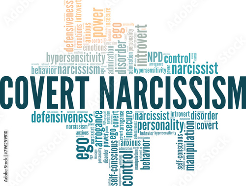Covert Narcissism word cloud conceptual design isolated on white background.