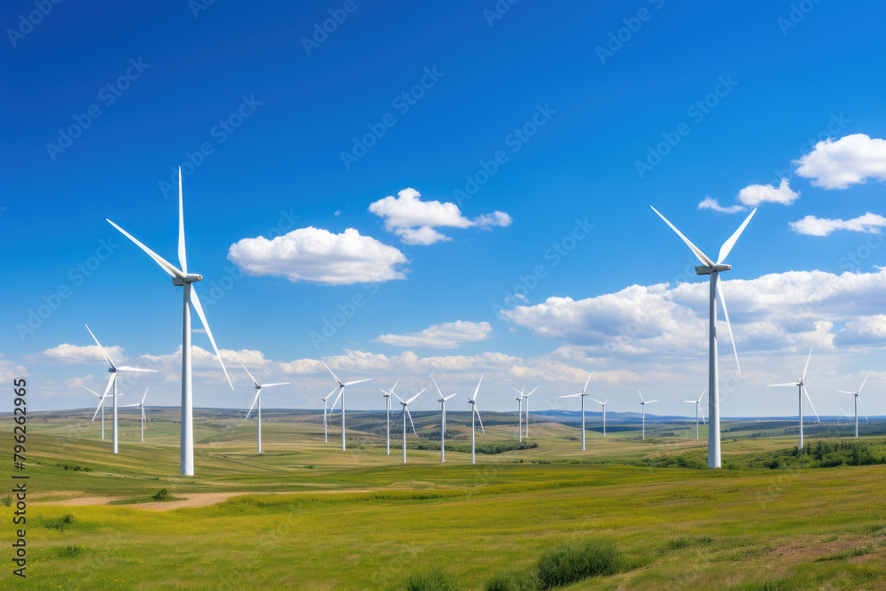 Wind power station in the plant. Renewable energy, ecology, environment concept Wind power station in the plant. Renewable energy, ecology, environment concept